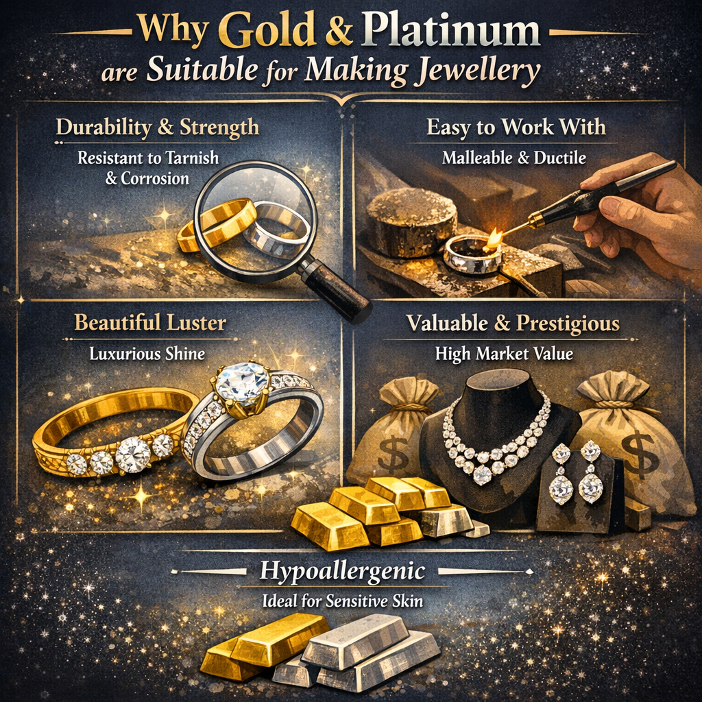 why are gold and platinum suitable for making jewellery